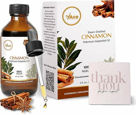 My Ace Cinnamon Essential Oil – 100% Pure & Natural, Steam Distilled – Premium Grade Undiluted Oil for Diffuser, Aromatherapy, Soap & Candle Making – Vegan & Paraben-Free – 4 fl oz with Dropper
