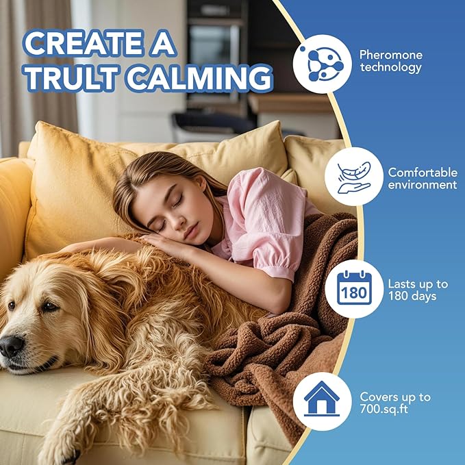 Adanced 180 Day Dog Calming Diffuser, Calming Pheromones Diffuser Kit Appeasing Pheromone Diffuser to Calm (6Refill+Interactive GiftCard) for Anxiety Relief Reduce Aggression Fighting Barking Stress