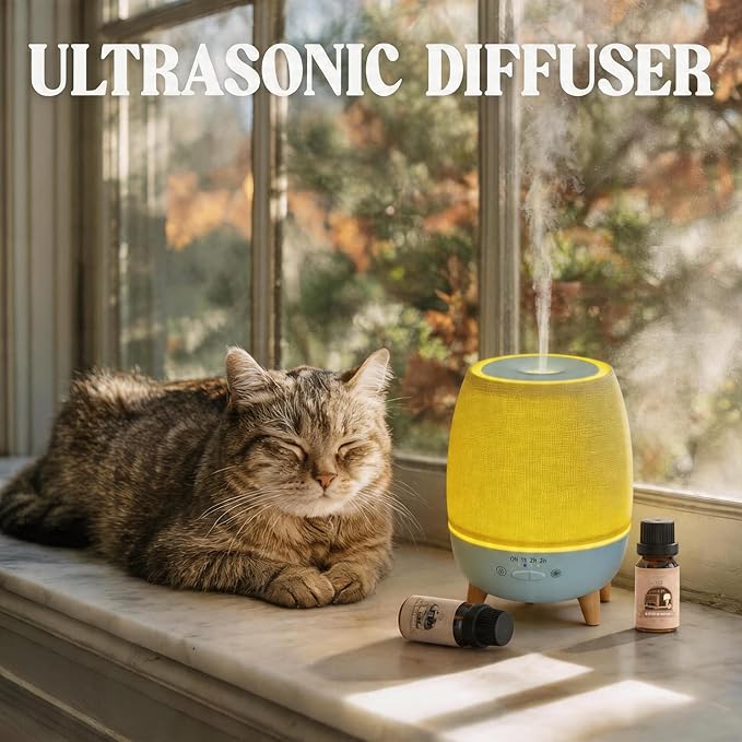 Fabric Cover Essential Oil Diffuser,Small humidifier for Office Desk &300ml Aromatherapy Diffuser for Bedroom with Bedside Night Light humidifier,Quiet Diffuser with Night lamp,Diffuser for Hotel spa