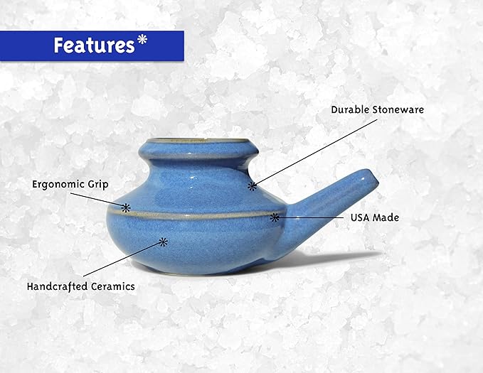Baraka Breathe Easy Kit - Ceramic Neti Pot, 4ml Sinus Rejuvenation Oil for Sinus Relief & 5ml Steam Oil to Open Lungs, Aromatherapy & Allergy Relief, Essential Oils Blend, Light & Easy to Use - Blue