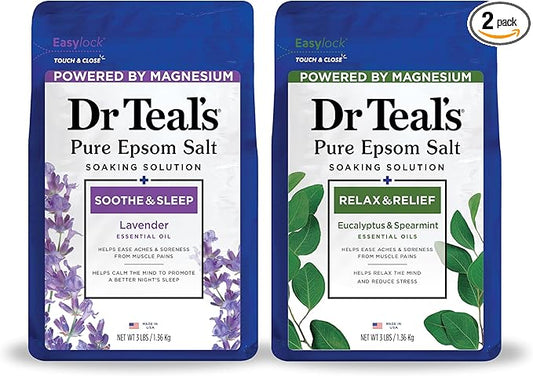 Dr Teal's Pure Epsom Salt, Lavender & Eucalyptus Duo Bundle, 3 lbs (Pack of 2)