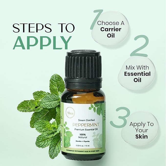MyAce Peppermint Essential Oil 0.33 fl oz – 100% Pure & Steam Distilled Mentha Piperita – Undiluted, Natural Aromatherapy Oil for Diffuser, DIY Blends, Hair & Skin Care