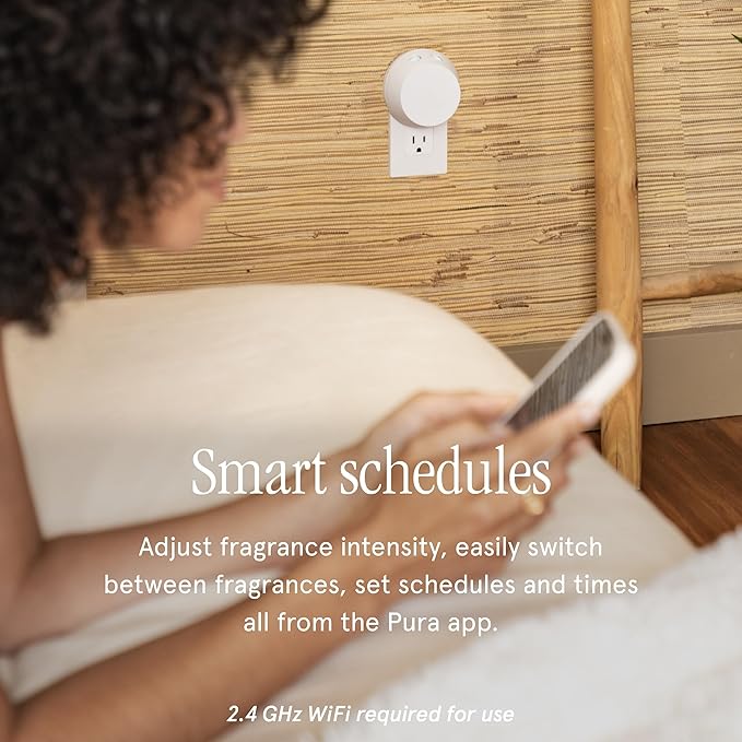 Pura Smart Home Fragrance Device Starter Set - Pura 4 - Scent Diffuser for Home - Includes Fragrance Aroma Diffuser - Square Box, Linens & Surf and Yuzu Citron Scent Refills