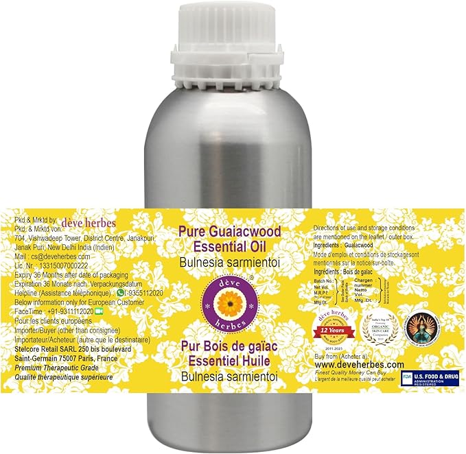 Deve Herbes Pure Guaiacwood Essential Oil (Bulnesia sarmientoi) with Glass Dropper Steam Distilled 15ml (0.50 oz)