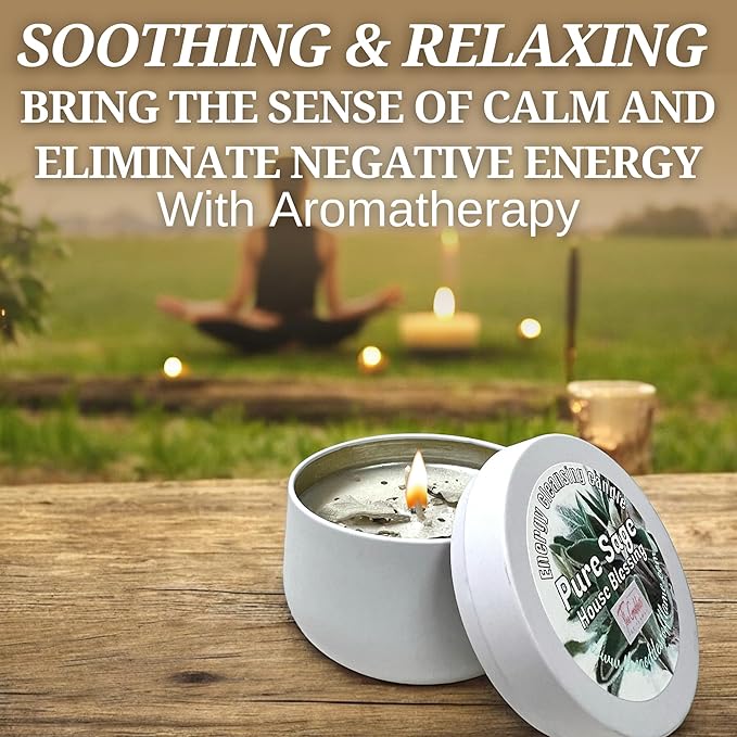 White Sage Candle | Energy Cleansing | Cleansing House Negative Energy Smudge Kit | Soy Wax Natural Clean Organic Non Toxic - Aromatherapy Spiritual Meditation Gifts | Long Lasting (Small 4oz)