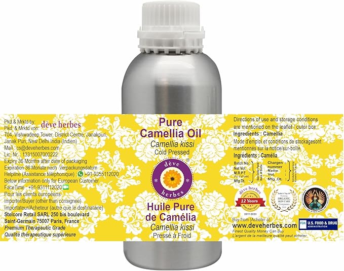 Deve Herbes Pure Camellia Oil (Camellia kissi) Cold Pressed 300ml (10 Oz)