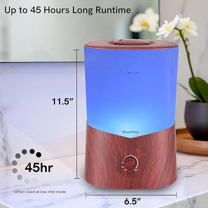 BlueHills Premium 3000 ML XL Essential Oil Diffuser Aroma Humidifier 3 Liter Big 3L Capacity Huge Size Plant Baby Living Room Home Decor Aromatherapy Diffuser for Large Room Dark Wood Grain 3L-K3