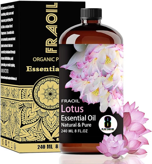 Lotus Essential Oil, Lotus Oil 8 Fl Oz 240ML for Diffuser Humidifier Yoga Cleaning DIY Candle Soap Making Perfume Gift for Women Essential Oils FRAOIL (Lotus 8 Fl Oz (Pack of 1))