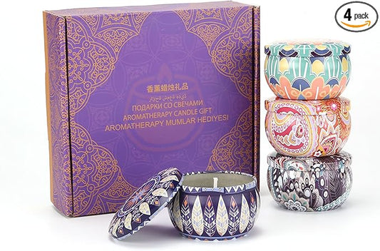 Aromatherapy Candle Gift Set 4 Pack Soy Wax Candles, Lavender, Lemon, Vanilla & White Peach Long-Lasting Clean Burn for Relaxation, Home Decor & Travel, Mother's Day