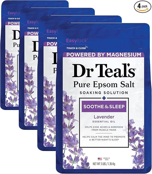 Dr Teal's Epsom Salt Soaking Solution, Soothe & Sleep, Lavender, 3lbs (Pack of 4)