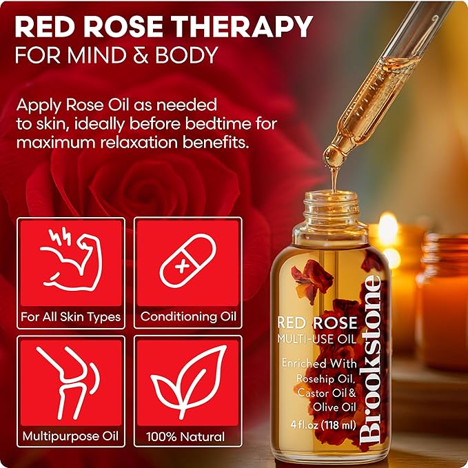 Brookstone Rose Multi-Use Essential Oil - Soothing Aromatherapy & Skincare Oil - Floral Rose Scent