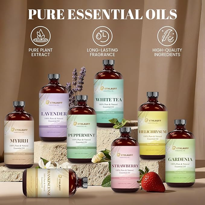 Rose Essential Oil 4.33 Fl Oz, 100% Natural Rose Oil Premium Grade for Diffusers, Skin Care, Massage, Humidifiers, DIY Candles, Soap Making, with Glass Dropper