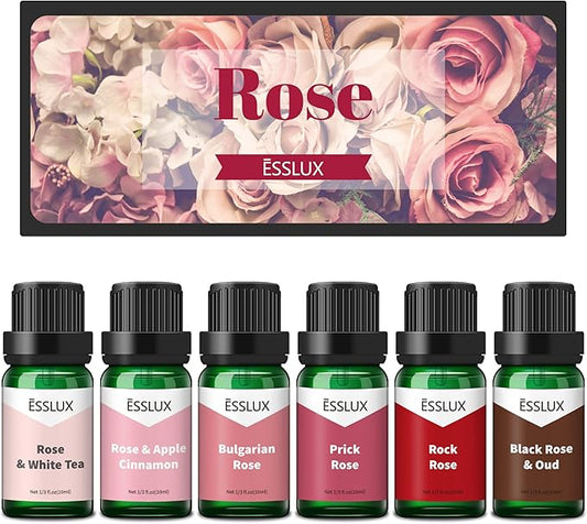 Rose Fragrance Oil, ESSLUX Premium Floral Scented Oils for Diffuser, Soap Candle Making Scents, Rose Essential Oils Gift Set for Home Fragrance - Bulgarian Rose, Black Rose & Oud, Rock Rose and More