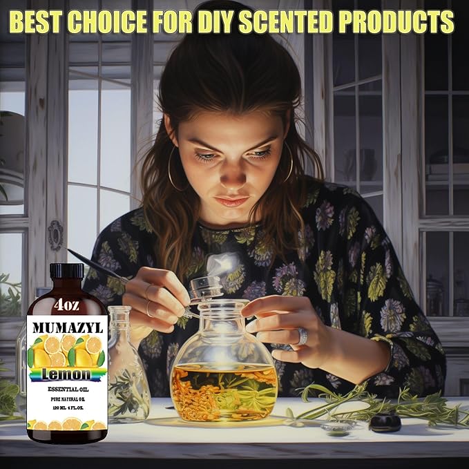 Lemon Essential Oil, Lemon Oil 4 Fl Oz 120ML for Diffuser Humidifier Yoga Cleaning DIY Candle Soap Making MUMAZYL Essential Oils