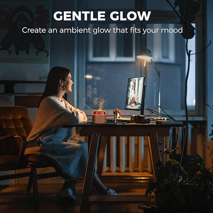 Mini Bonfire Air Diffuser, Ultrasonic Cool Mist Aroma Scent Diffuser for Essential Oils, Fire Mist Humidifier with Warm LED Glow, 2 Brightness, Auto-Off, Night Light for Room Home Office – Light Wood