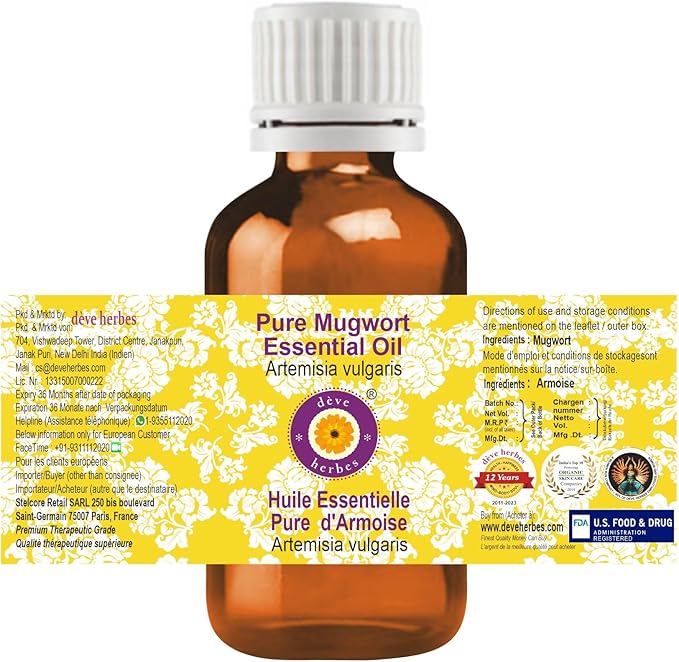 Deve Herbes Pure Mugwort Essential Oil (Artemisia vulgaris) Steam Distilled 100ml (3.38 oz)
