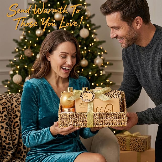 32 Pcs Mother's Day Gift for Mom, Honey & Almond Bath & Body Gift Basket for Women, Hydrating Face Skin Care Set, Self-Care Home Spa Basket Gift Set, Birthday, Christmas, Anniversary