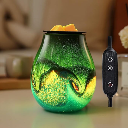 Glass Electric Wax Melt Warmer Oil Burner with Stable Heating PTC Reusable Silicone Tray 7 Colorful Changing Led Light Night Light Scent Warmer for Home Fragrance Warmers-GreenTimer