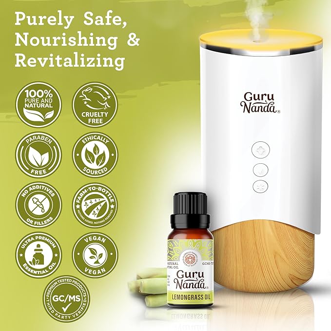 GuruNanda Lemongrass Essential Oil, 100% Pure, Natural and Undiluted Diffuser Oil for Aromatherapy, Massages & DIY Recipies, for Rejuvenation (2X0.5 fl Oz)