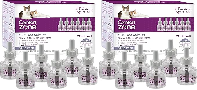 Comfort Zone Multi Cat Calming Diffuser Refill–Cat Calming Pheromone Refills Help Reduce Anxiety, Stress, Scratching, Urine Marking, Multi-Cat Aggression,(30-Day Refills, 180-Day Supply)(Pack of 12)