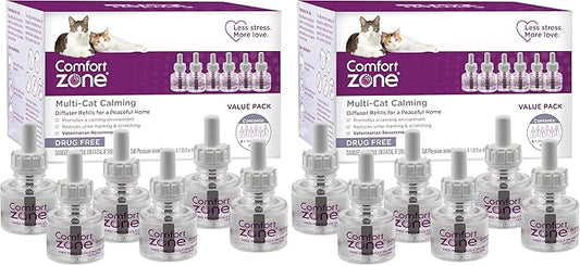 Comfort Zone Multi Cat Calming Diffuser Refill–Cat Calming Pheromone Refills Help Reduce Anxiety, Stress, Scratching, Urine Marking, Multi-Cat Aggression,(30-Day Refills, 180-Day Supply)(Pack of 12)