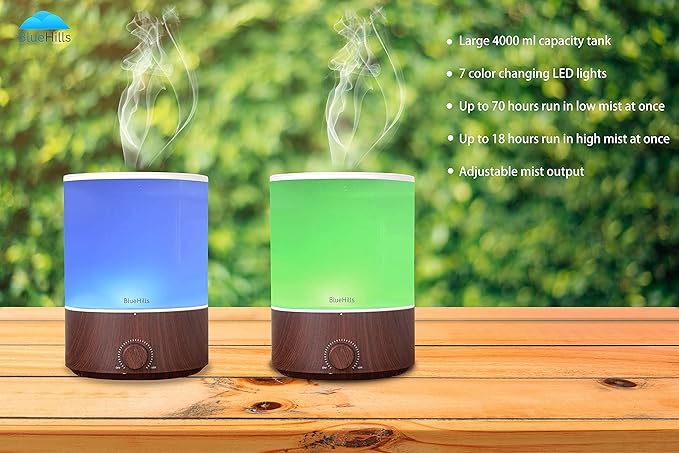 BlueHills Premium 4000 ML Set of 2 Gallon Large Essential Oils Diffusers for Big Rooms High Mist Output XL Capacity Adjustable Cool Mist Great Gift – Value 2 Pack Dark Wood Grain