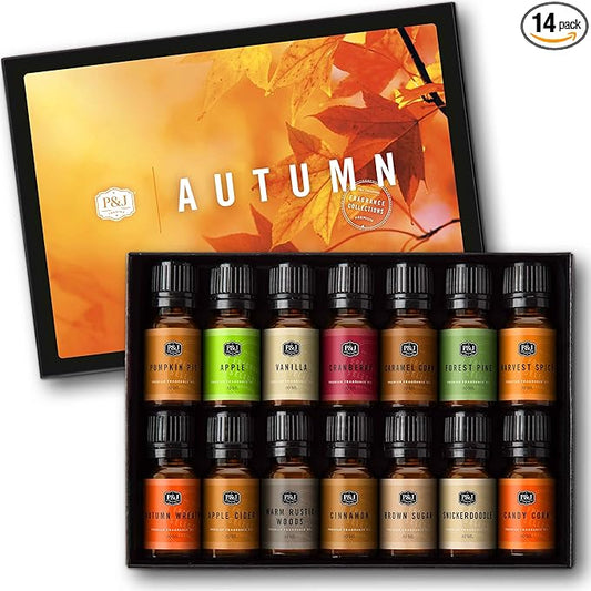 P&J Trading Fragrance Oil Autumn Set of 14 Fragrance Oils for Candle Making, Soap Making, Home Diffuser Oil