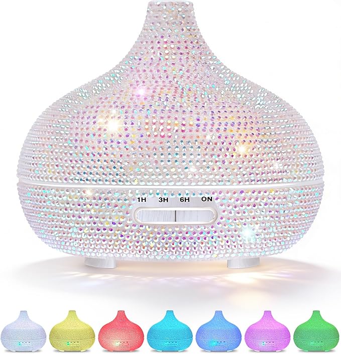 Bling Rhinestone Onion Aromatherapy Diffuser for Home Bedroom 500ml Large Oil Diffuser Artistic Charm with Vibrant 7-Color Ambient Lighting Cool Mist Humidifier