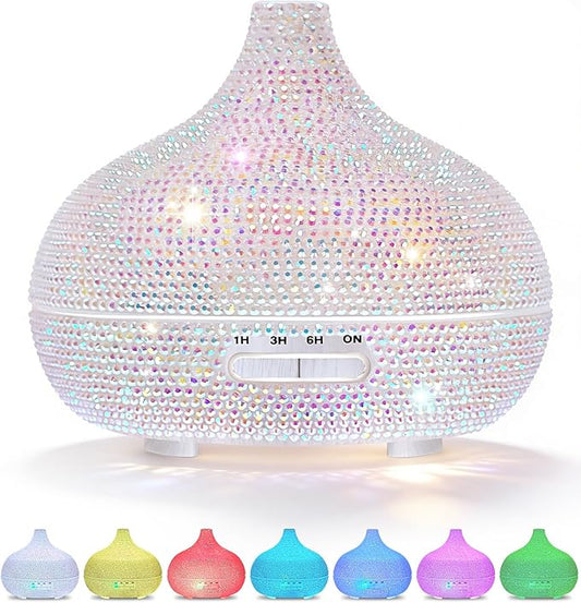 Bling Rhinestone Onion Aromatherapy Diffuser for Home Bedroom 500ml Large Oil Diffuser Artistic Charm with Vibrant 7-Color Ambient Lighting Cool Mist Humidifier