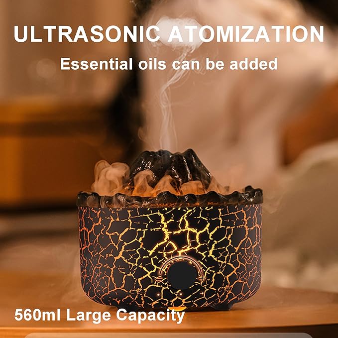 YALEDI Aromatherapy Essential Oil Diffuser, 560ml Ultrasonic Cool Mist Diffuser/Humidifier with Flame & Volcano 2 Mist Mode, for Bedroom,Office,Home, Auto Shut-Off, Remote Control, Gift (Blcak)