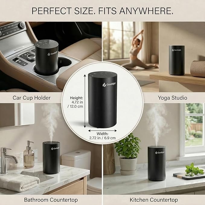 GentleJet LiteMist Waterless Nebulizing Essential Oil Diffuser – Cold Air Aromatherapy, USB-C Cordless 2000mAh Battery, Aluminum Portable for Home Office Car, 20ml