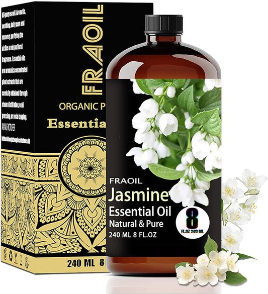 Jasmine Essential Oil, Jasmine Oil 8 Fl Oz 240ML for Diffuser Humidifier Yoga Cleaning DIY Candle Soap Making Perfume Gift for Women Essential Oils FRAOIL (Jasmine 8 Fl Oz (Pack of 1))