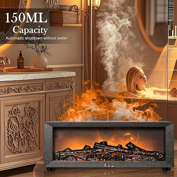 Fireplace Aroma Diffuser with Remote Control - 7 Color Changing LED Flame Essential Oil Diffuser, 1/3/5 Hour Timer, Ultrasonic Cool Mist Humidifier for Home, Office, Yoga Meditation, Spa
