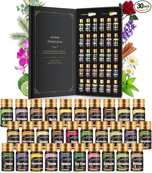 Essential Oils Gifts Set - 30 Unique Scents - Perfect for Diffuser, Humidifier,Aromatherapy, Massage,Skin & Hair Care,30x5 ml