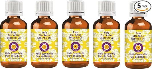 dève herbes Pure Star Anise Essential Oil (lllicium verum) Steam Distilled (Pack of Five) 100ml X 5 (16.9 oz)