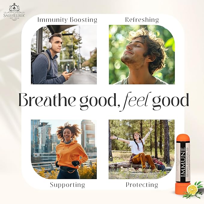 Immune Support Aromatherapy Nasal Inhaler Vapor Stick, Portable Personal Essential Oil Diffuser, USA Made with Organic Essential Oils, Wellness Formula for Immunity Boost