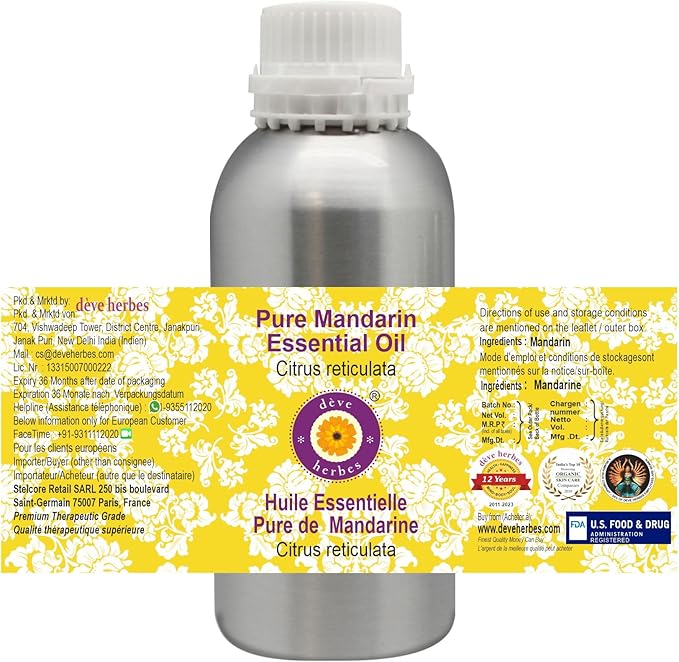 Deve Herbes Pure Mandarin Essential Oil (Citrus reticulata) Steam Distilled 630ml (21 oz)