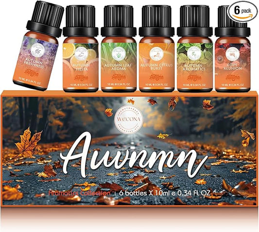 Fall Essential Oils Set - Pure Plant Extracts, Oil Diffuser Essential Oils, Essential Oils for Diffusers for Home, Includes Citrus Burst, Freshness, Cozy Reunion, Fiesta, Leaf Aroma, Aromatic