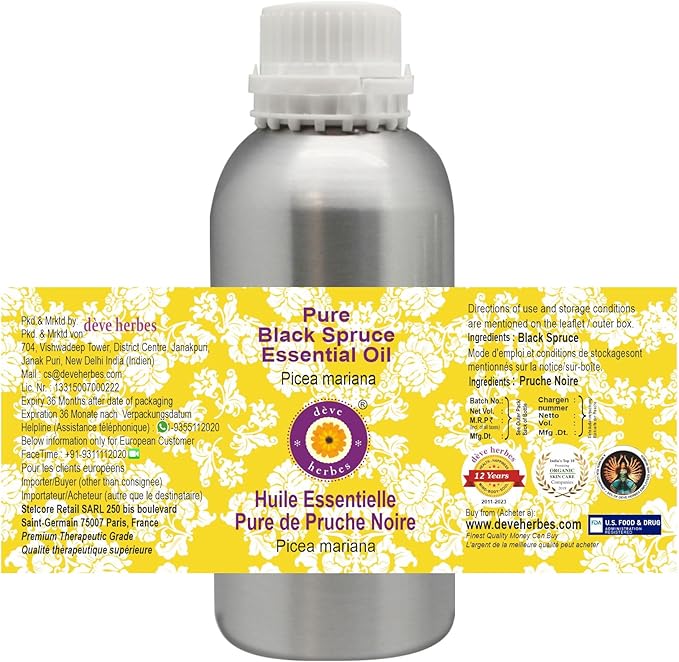 Deve Herbes Pure Black Spruce Essential Oil (Picea Mariana) Steam Distilled 630ml (21 oz)