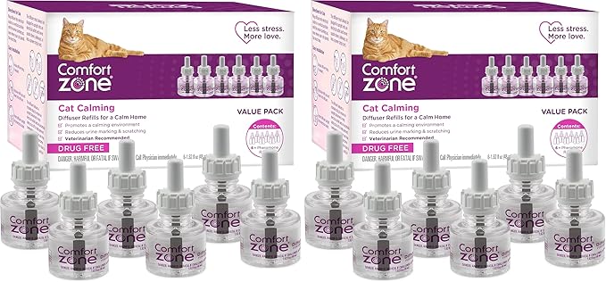 COMFORT ZONE Cat Calming Diffuser Refill – Cat Calming Pheromone Refills Help Reduce Anxiety, Stress, Scratching, Urine Marking, Aggression, (30-Day Refills, 180-Day Supply), (Pack of 12)