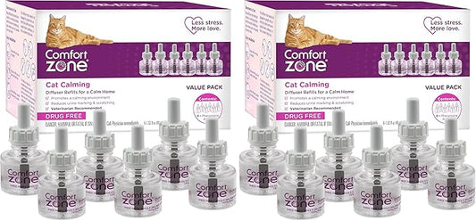 COMFORT ZONE Cat Calming Diffuser Refill – Cat Calming Pheromone Refills Help Reduce Anxiety, Stress, Scratching, Urine Marking, Aggression, (30-Day Refills, 180-Day Supply), (Pack of 12)