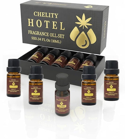 Hotel Diffuser Oil Essential Oils Set, Inspired by Luxury 5-Star Hotel, Baccarat Rouge, Dream On, Dubai, My Way, Santal, Fragrance Oil Set (5X10ML (0.34 fl oz), Hotel)