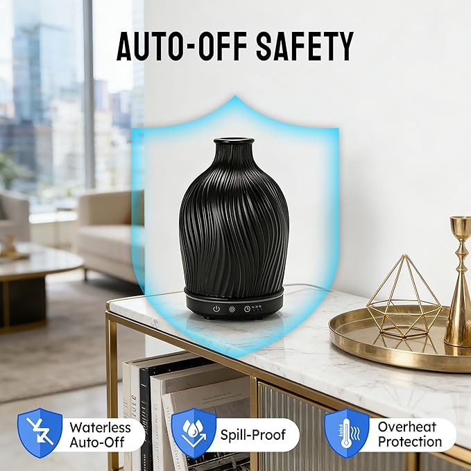 Essential Oil Diffuser 150ml,Resin Diffuser Ultrasonic Aromatherapy Humidifier with 1/2/4H Timer, 7 Color Lights, Auto Shut-Off, Whisper-Quiet for Home Bedroom Office (Black)