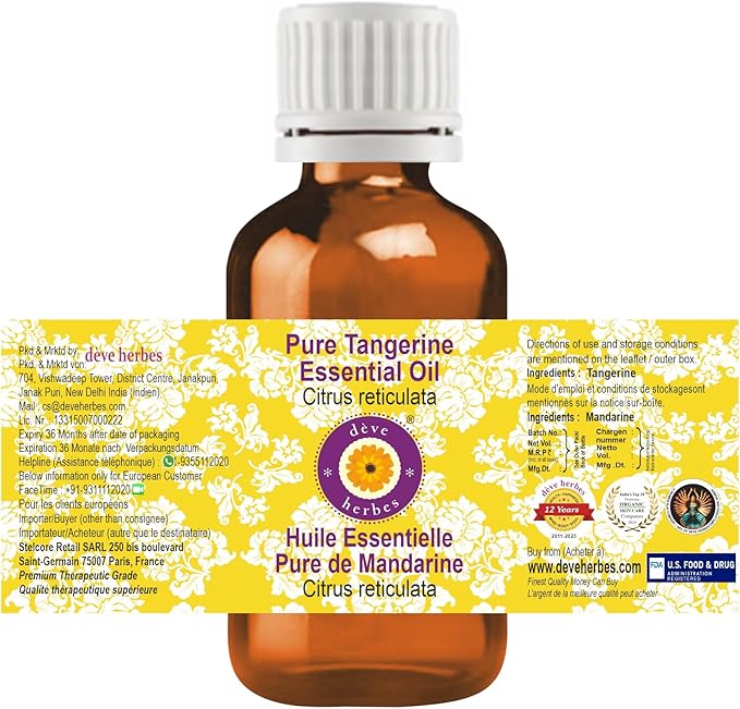 dève herbes Pure Tangerine Essential Oil (Citrus reticulata) Steam Distilled 15ml (0.50 oz)