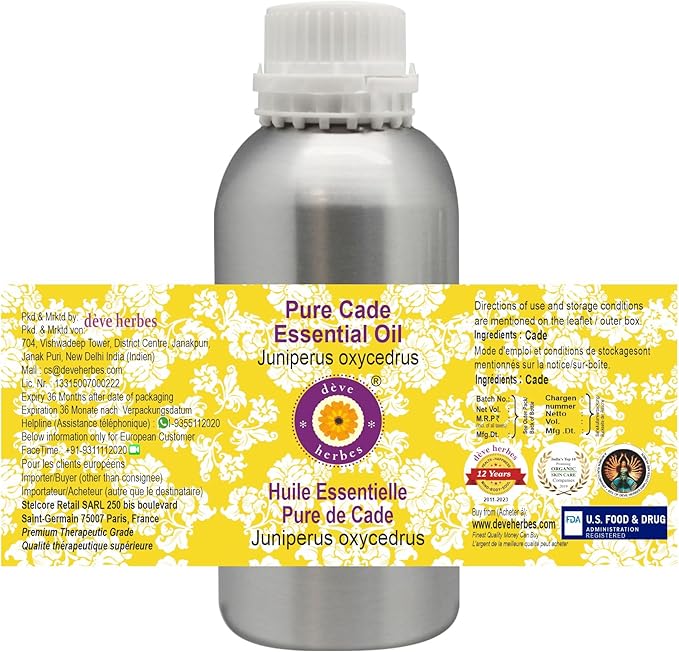Deve Herbes Pure Cade Essential Oil (Juniperus oxycedrus) Steam Distilled 630ml (21 oz)