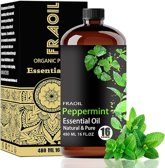 Peppermint Essential Oil, Peppermint Oil 16 Fl Oz 480 ML for Diffuser Humidifier Yoga Cleaning DIY Candle Soap Making Perfume Gift Essential Oils FRAOIL (Peppermint 16 Fl Oz (Pack of 1))