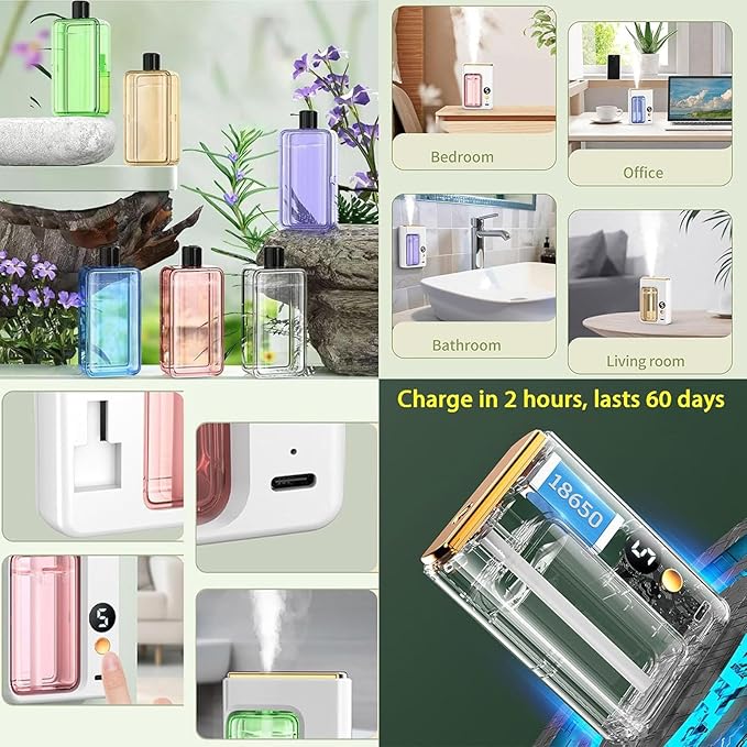 Automatic Aromatherapy Diffuser, Wall Mounted Essential Oil Diffuser, Intelligent Electric Aromatherapy Diffusers for Homee, Rechargeable 5 Mist Modes Aromatherapy Diffusers (Marine)
