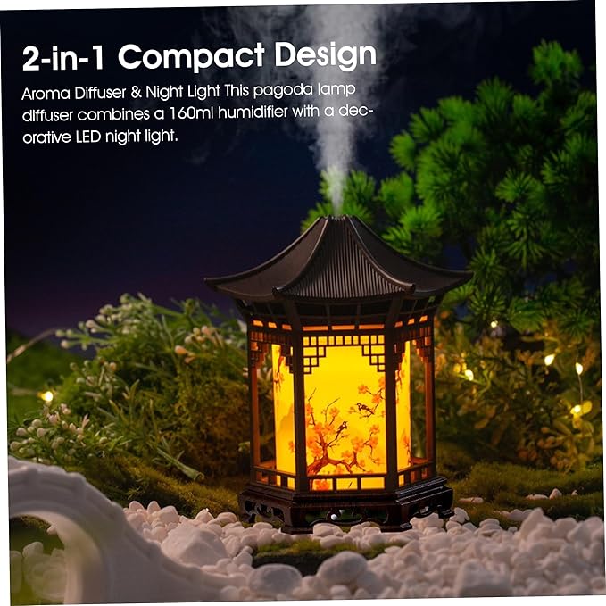 Essential Oil Diffusers, Chinese Lantern Essential Oil Diffuser & Night Light - 160ml 2-in-1 Humidifier with Dual Color Temperatures & Adjustable Mist Modes, Brown