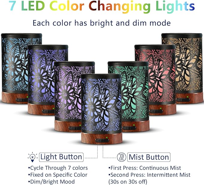EQUSUPRO Essential Oil Diffuser Metal Aromatherapy Diffuser for Home 150ml Ultrasonic Cool Mist Diffuser with 7 Colors Light Auto Shut-Off Protection for Home Office Decor & Gift (Dragonfly)