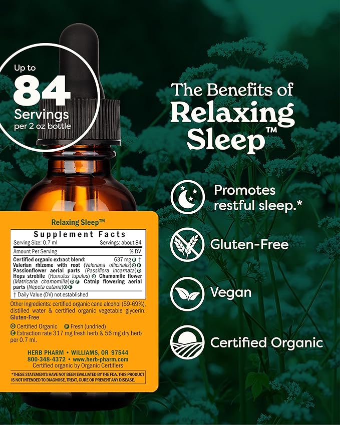 Herb Pharm Relaxing Sleep Herbal Formula with Valerian Liquid Extract Drops, 2 Oz